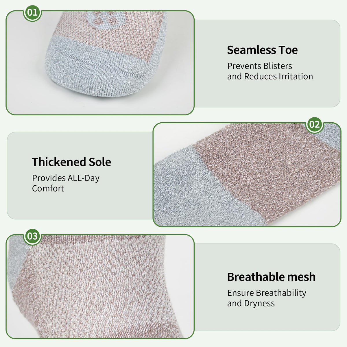 6 Pairs Crew Diabetic Socks I3271