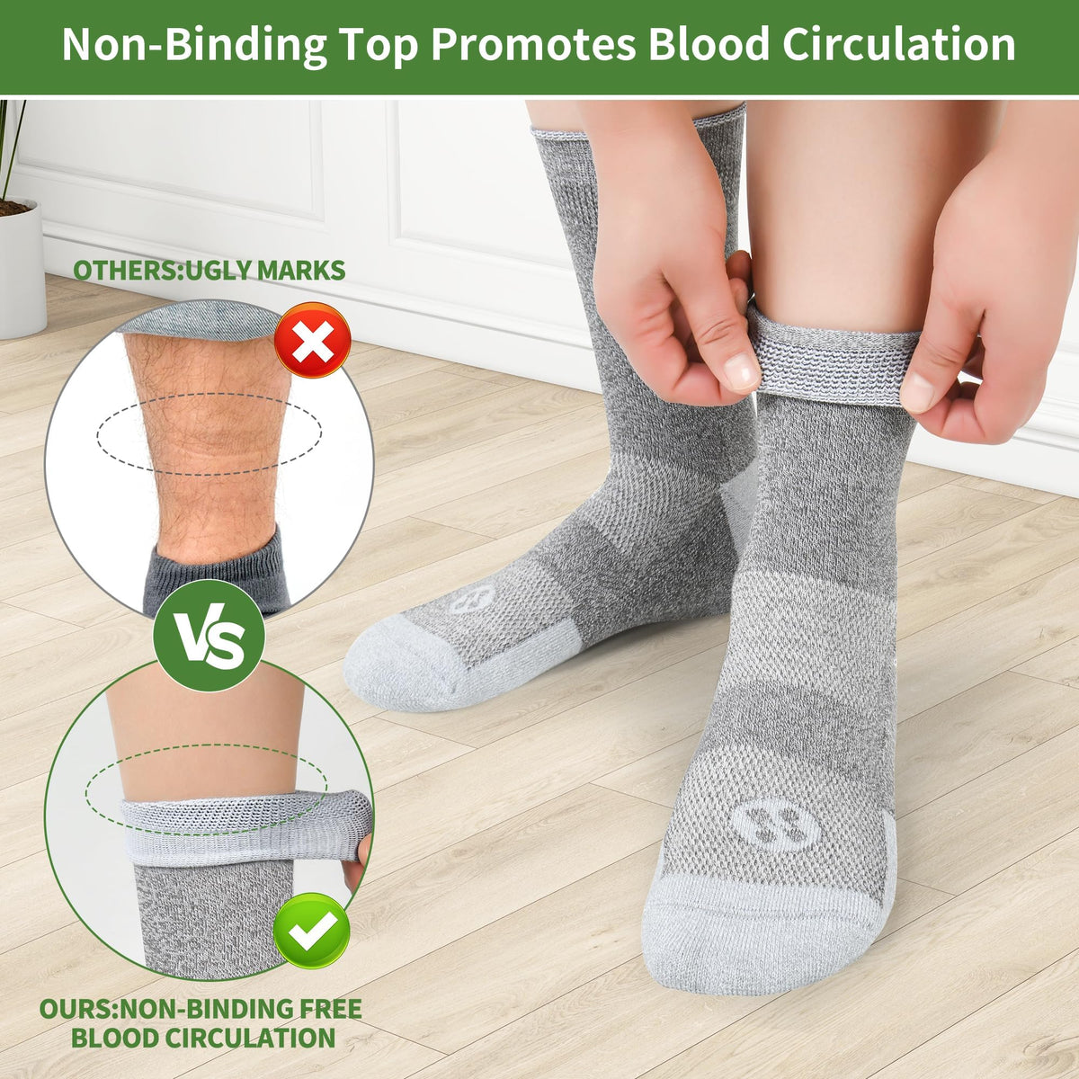 6 Pairs Crew Diabetic Socks I3271