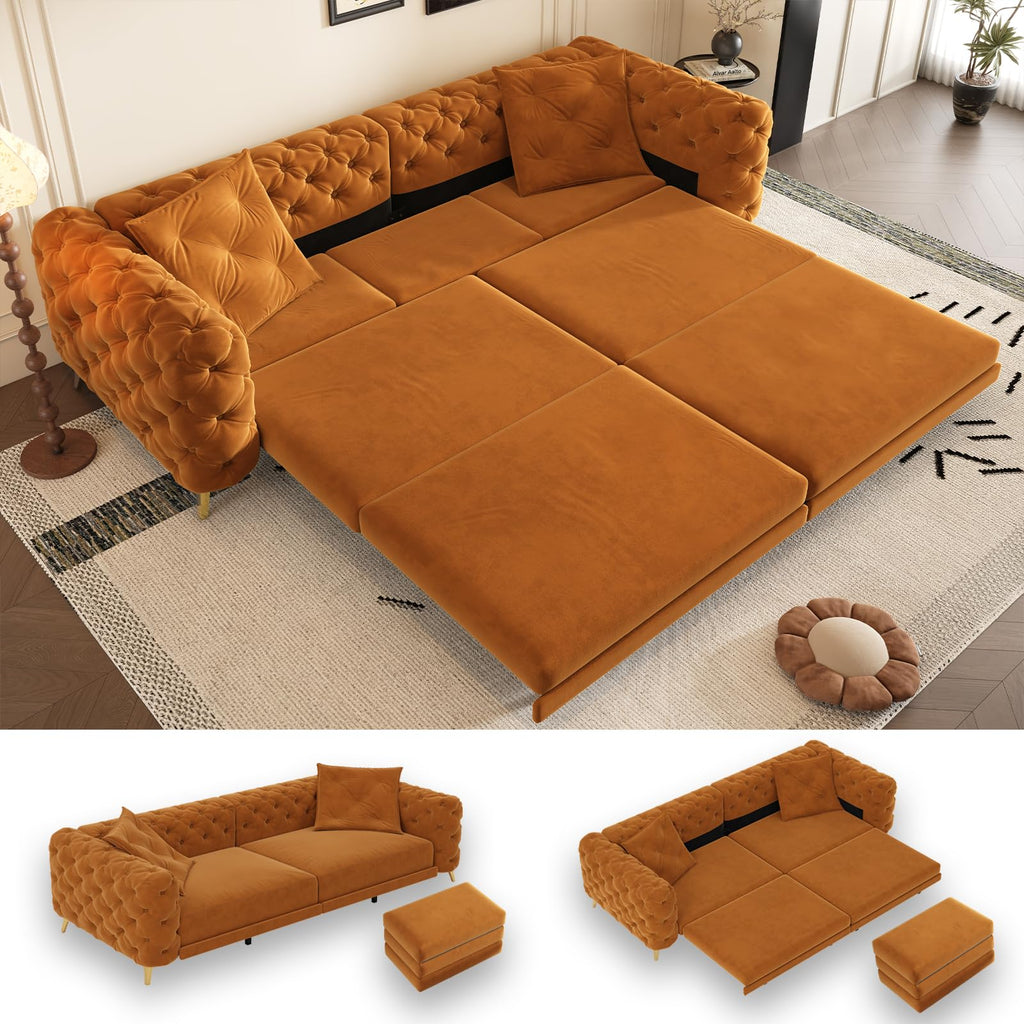Orange Velvet 3 in 1 Convertible Sleeper Sofa O1314