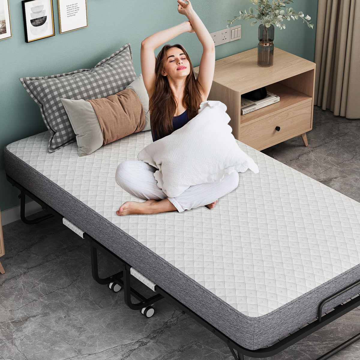 Folding Bed with 5" Memory Foam Mattress Twin Size Metal Frame A1970