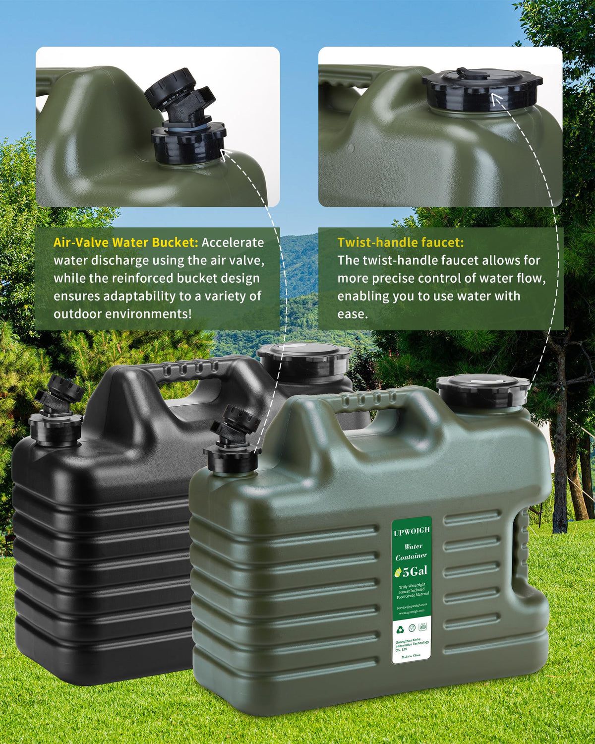5 Gallon Camping Water Jug with Spigot, Military Green, 2 Pack X20844