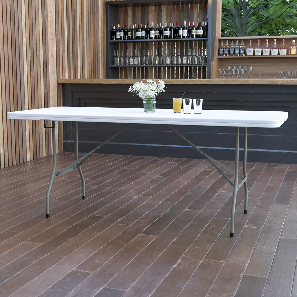 6-Foot Bi-Fold Granite White Plastic Folding Table with Carrying Handle I6516