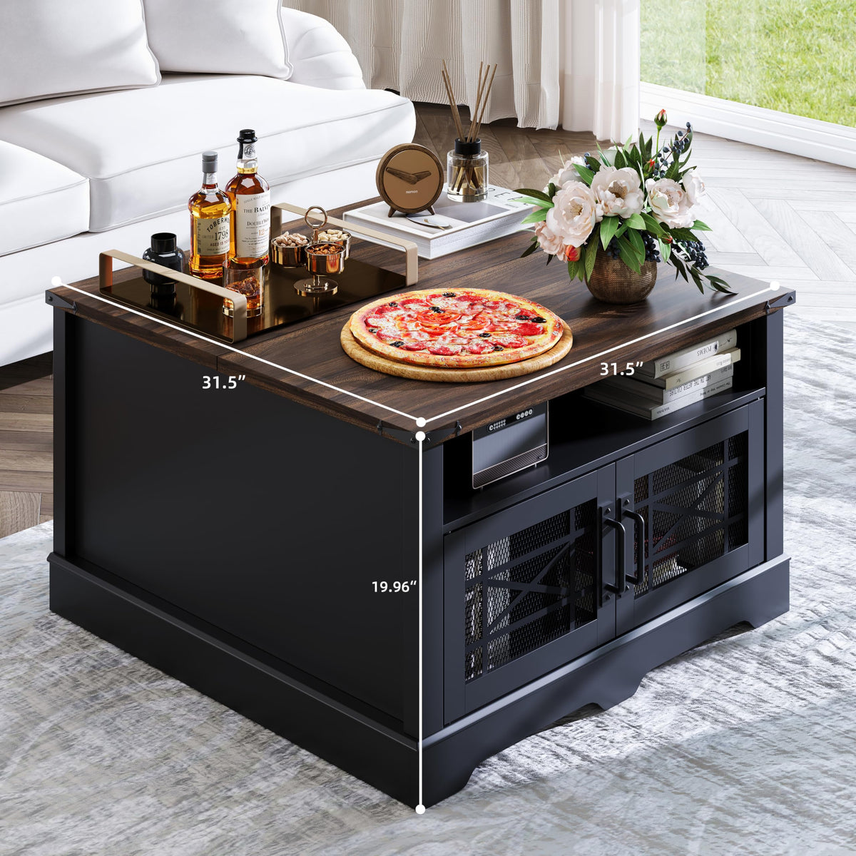 Black Coffee Table with Hidden Compartment Lift-up Top X741834