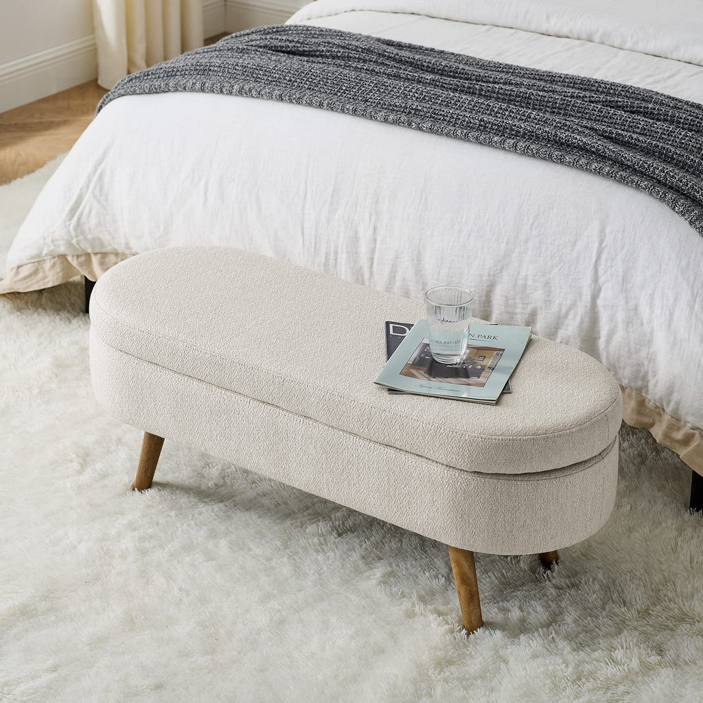 43.5" L Upholstered Linen Storage Ottoman Bench with Rubber Wood Legs F593