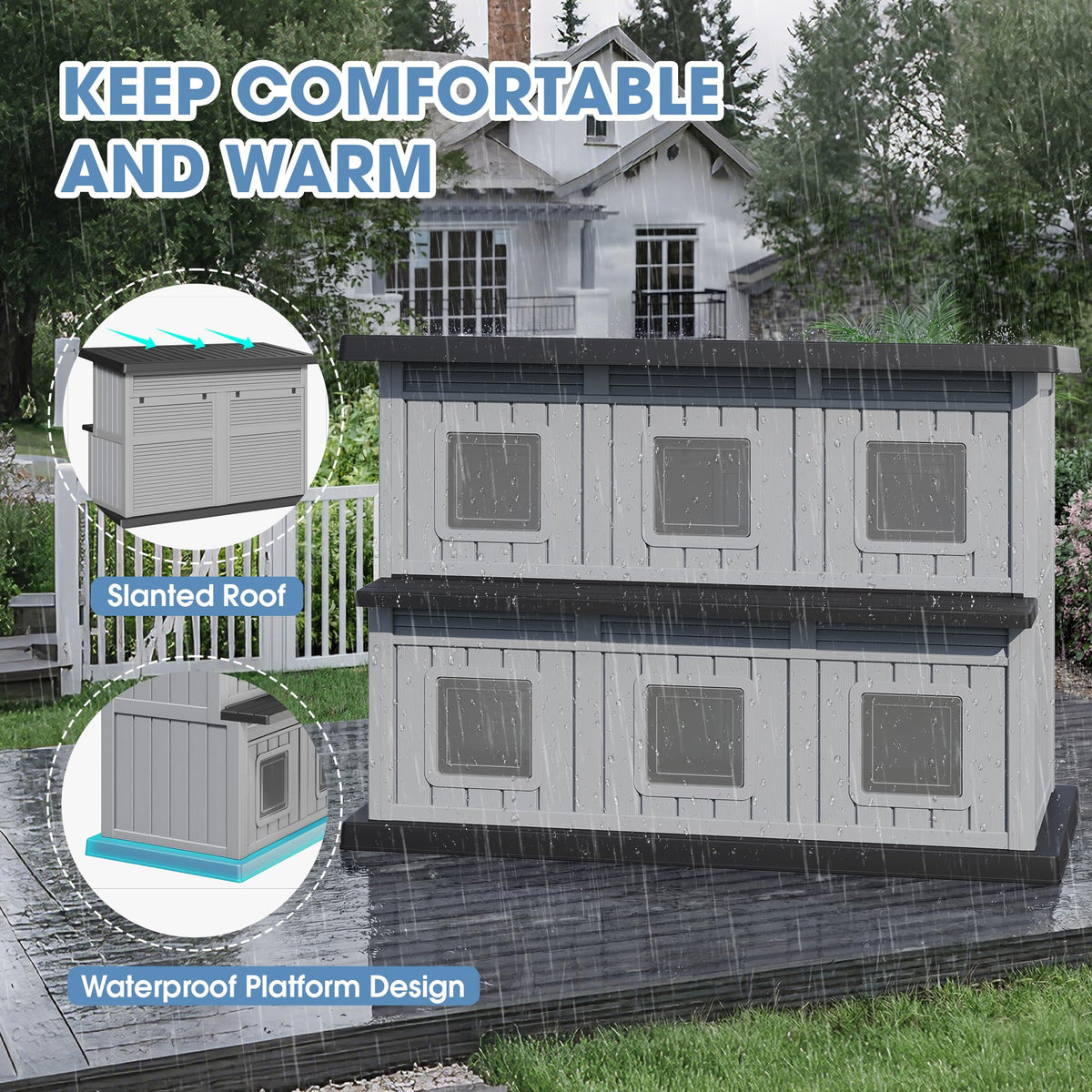 Weatherproof Insulated Outdoor Cat House M8328