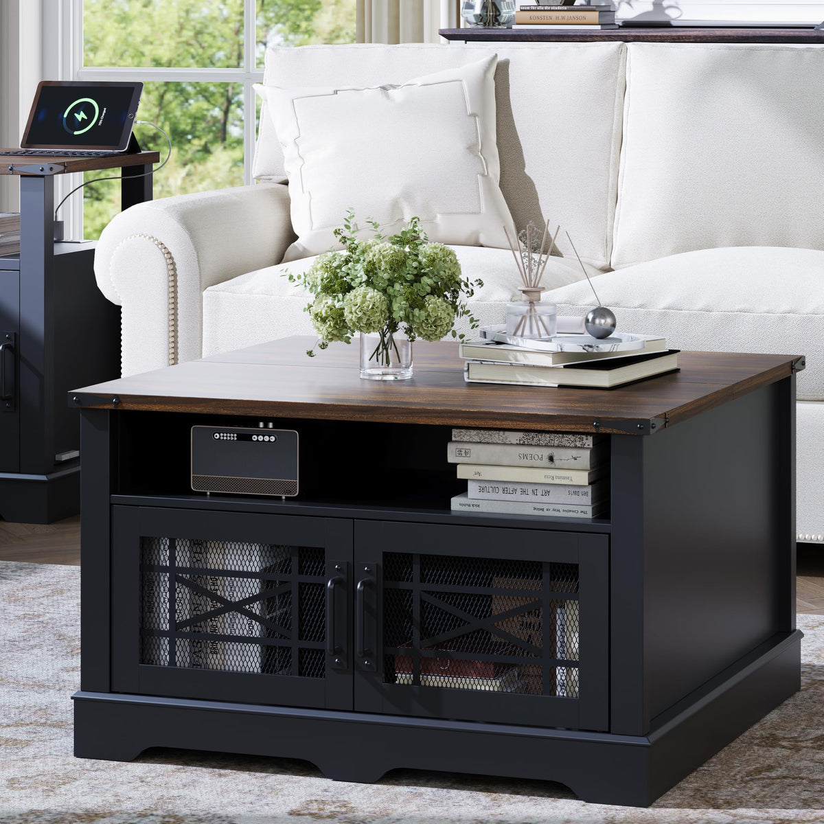 Black Coffee Table with Hidden Compartment Lift-up Top X741834