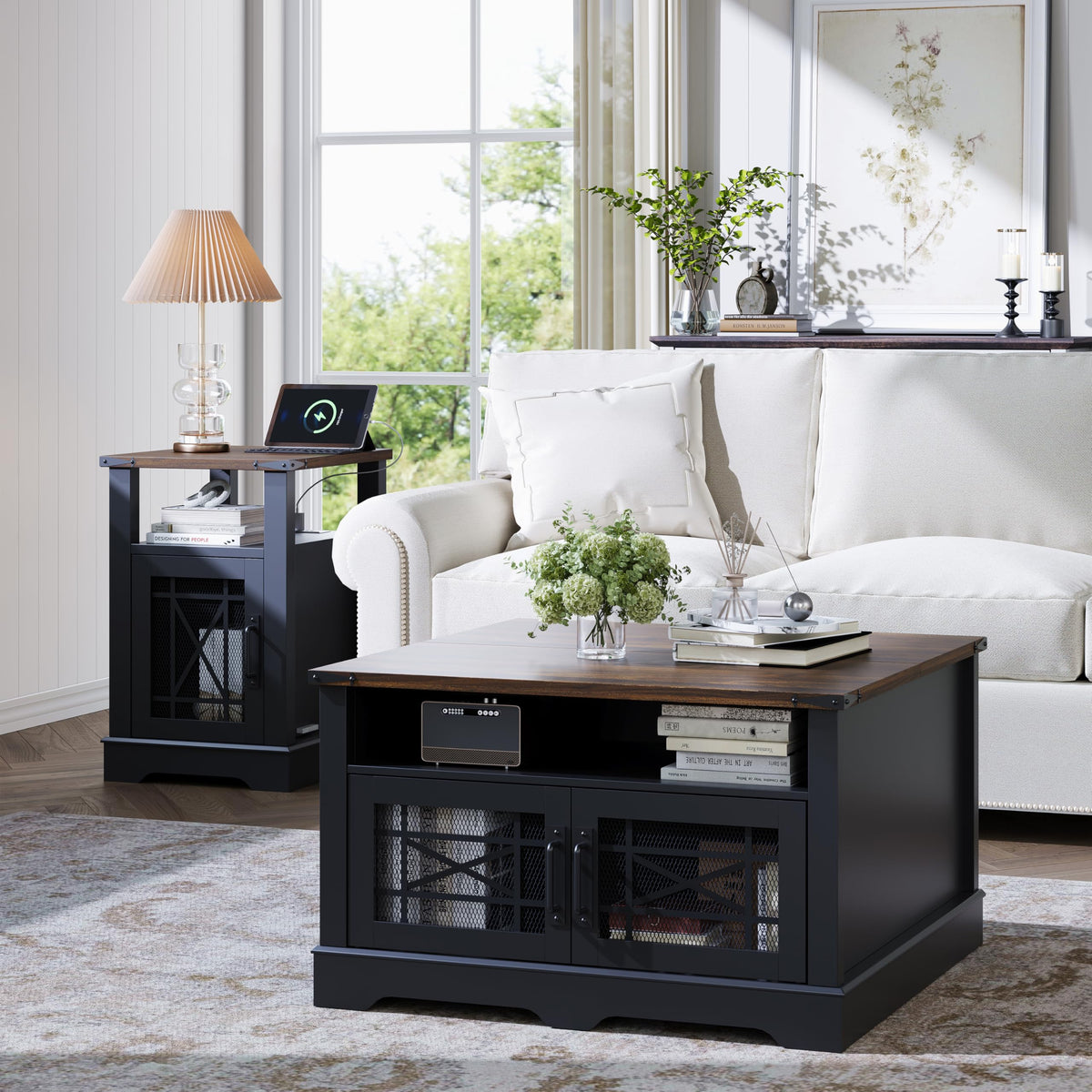 Black Coffee Table with Hidden Compartment Lift-up Top X741834