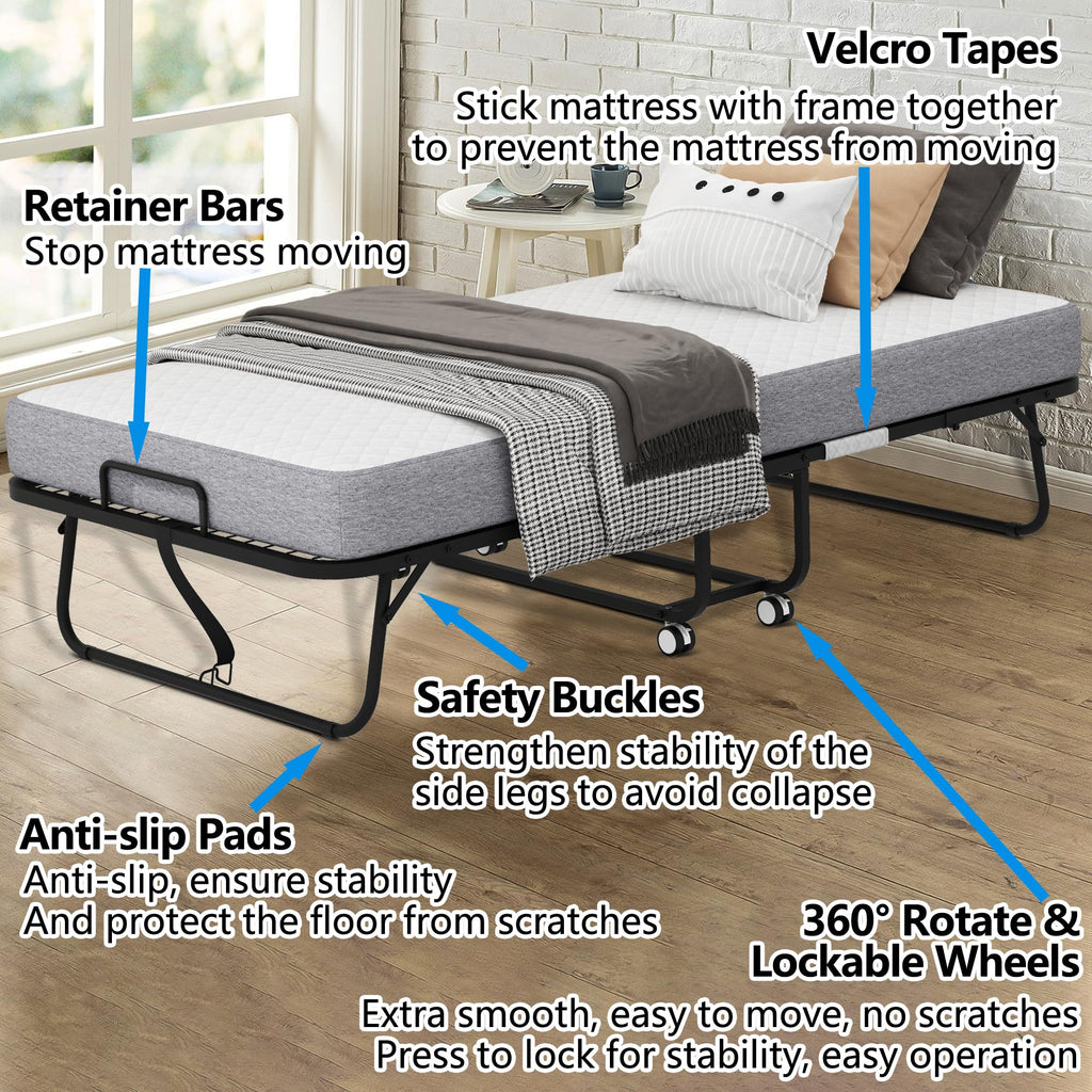 Folding Bed with 5" Memory Foam Mattress Twin Size Metal Frame A1970