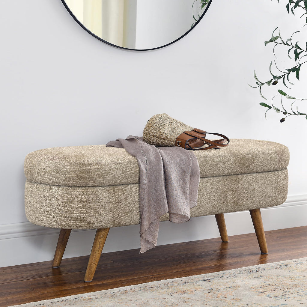 Oval Storage Bench with Rubber Wood Legs Gray P28834