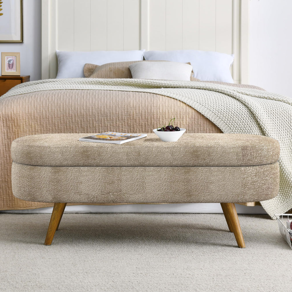 Oval Storage Bench with Rubber Wood Legs Gray P28834