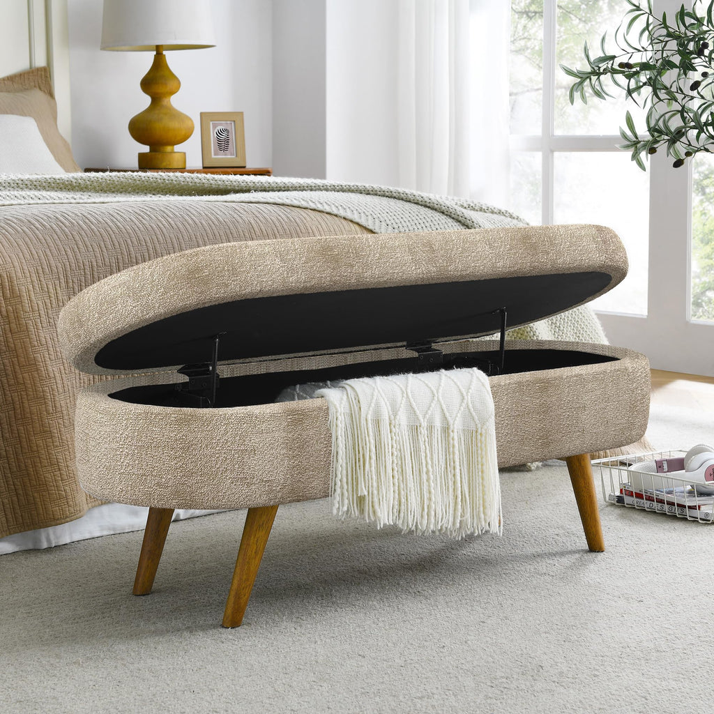 Oval Storage Bench with Rubber Wood Legs Gray P28834