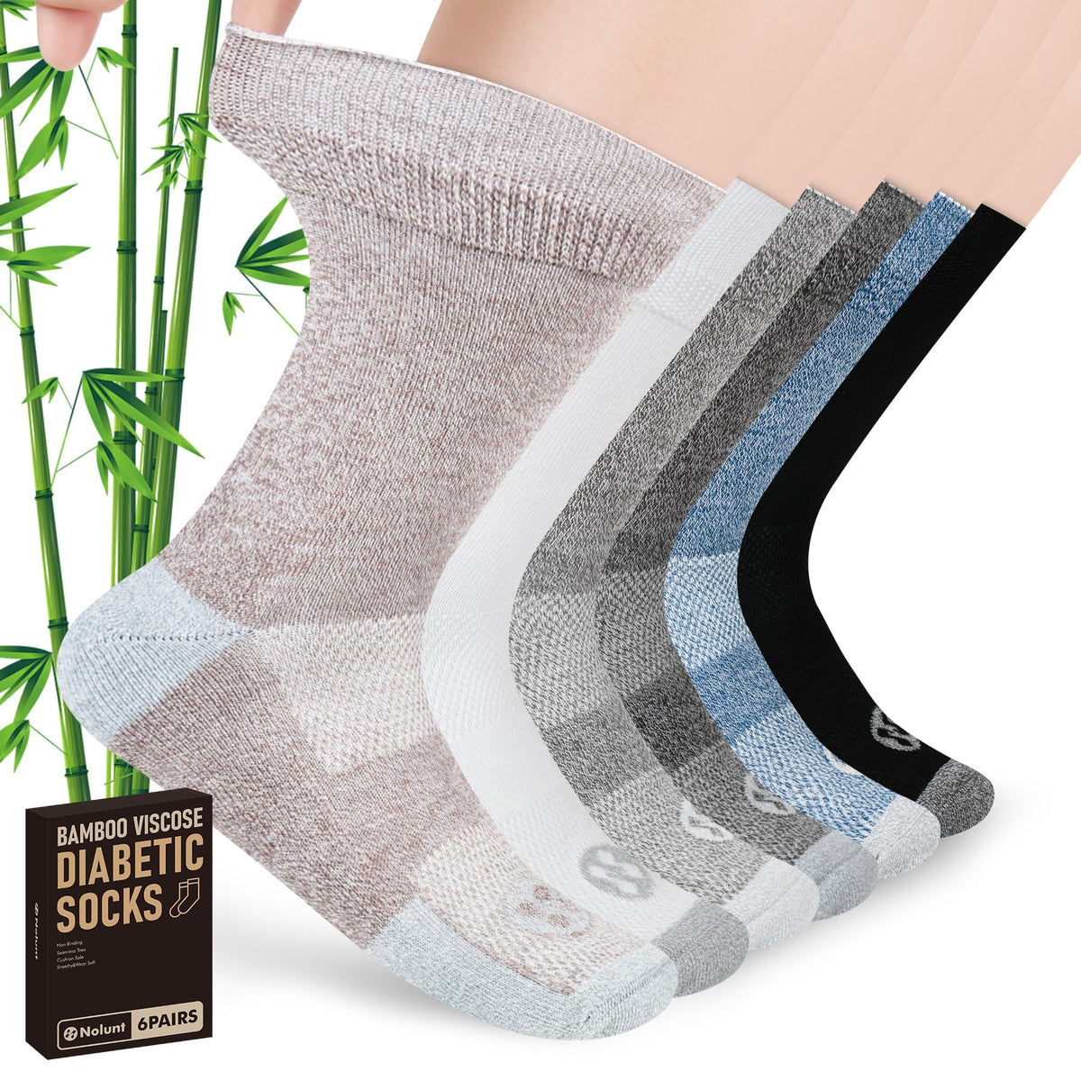6 Pairs Crew Diabetic Socks I3271